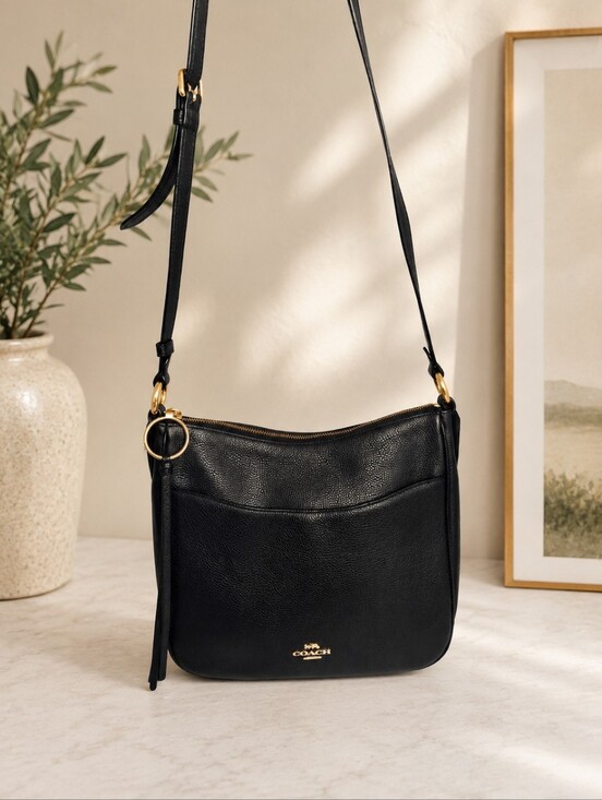 Coach Handbags - Coach Chaise Black Polished Pebble Leather Crossbody Bag Gold Hardware